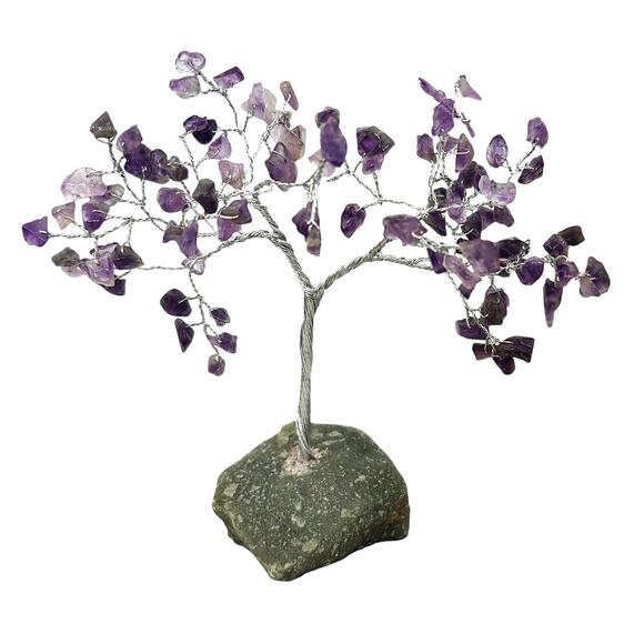 Amethyst Gem Stone TREE Purple with Silver Branches Bonsai Crystal - Picture 1 of 11